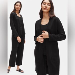 Eileen Fisher Silk Organic Cotton Interlock Long Cardigan , Large